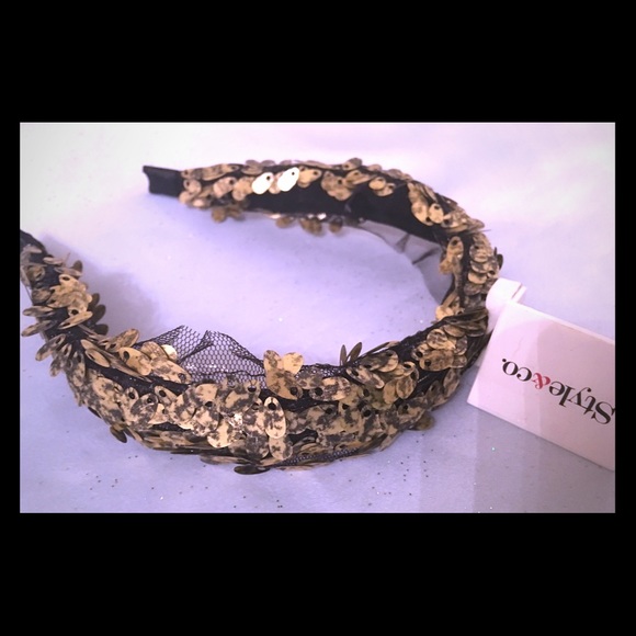 Macy's Style&Co Black And Gold Sequin Headband - Picture 1 of 5